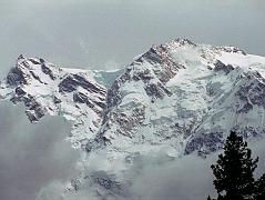 
Nanga Parbat came out of the clouds for just a few minutes at Fairy Meadows and I quickly took some photos with South East Peak (7530m) and Silberzacken East Summit (7597m), the large Silver Plateau snowfield, North Peak II (7785m), North Peak I (7816m) on the right stretching back towards the true summit (8125m).
